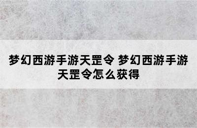 梦幻西游手游天罡令 梦幻西游手游天罡令怎么获得